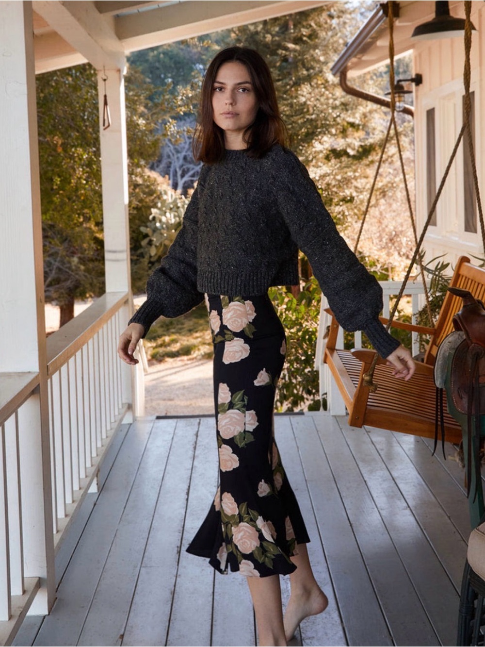 Christy Dawn The Alma Skirt in Petal Noir- size M